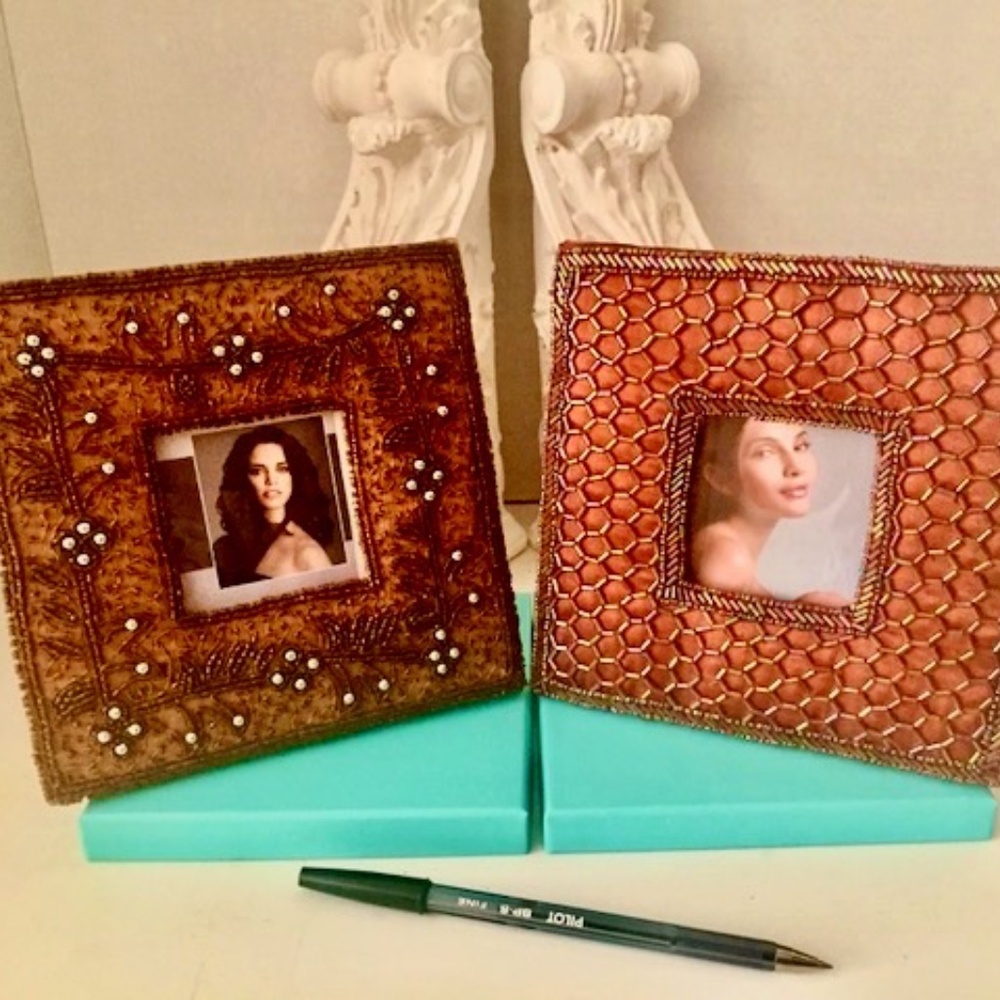 Pair of Silk Beaded Frames, Cinnamon Colors